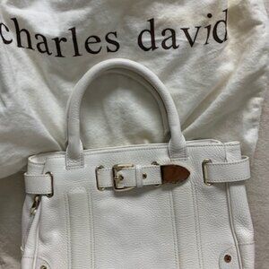 Charles David white pebble leather handbag with dustbag